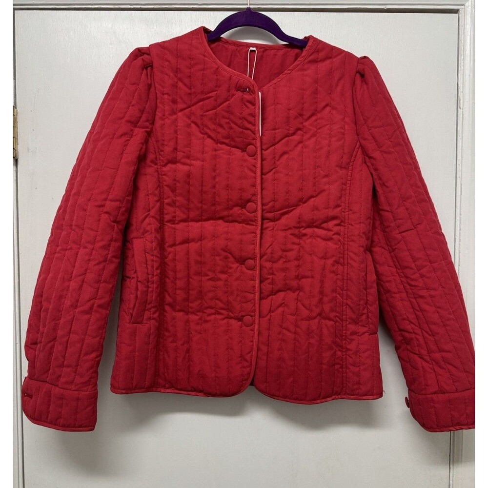 Sangrod Women’s Quilted Jacket Red Size Sm Warm Fall Winter Pockets